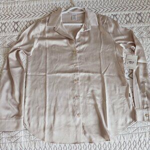 Calvin Klein Satin Long Sleeve Blouse Light Cream Size Small